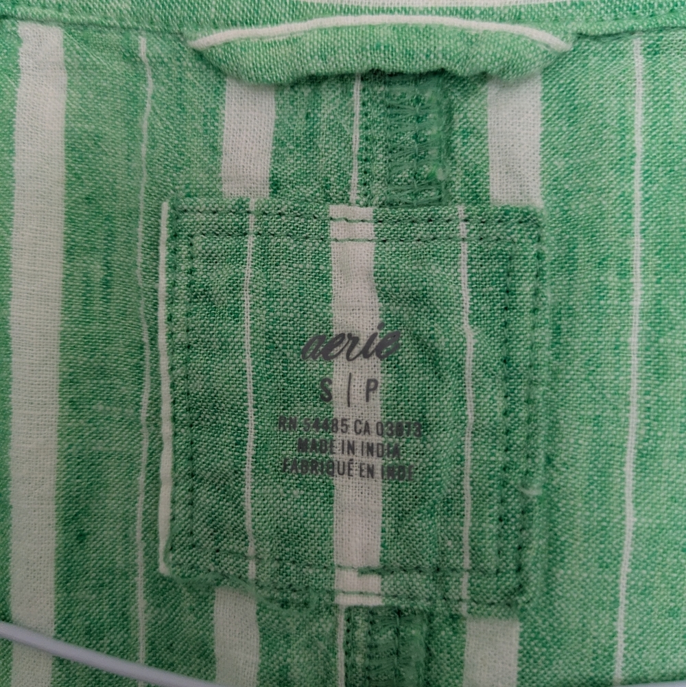 Aerie Linen Green Striped Button-Down Cover-up S - Picture 8 of 10